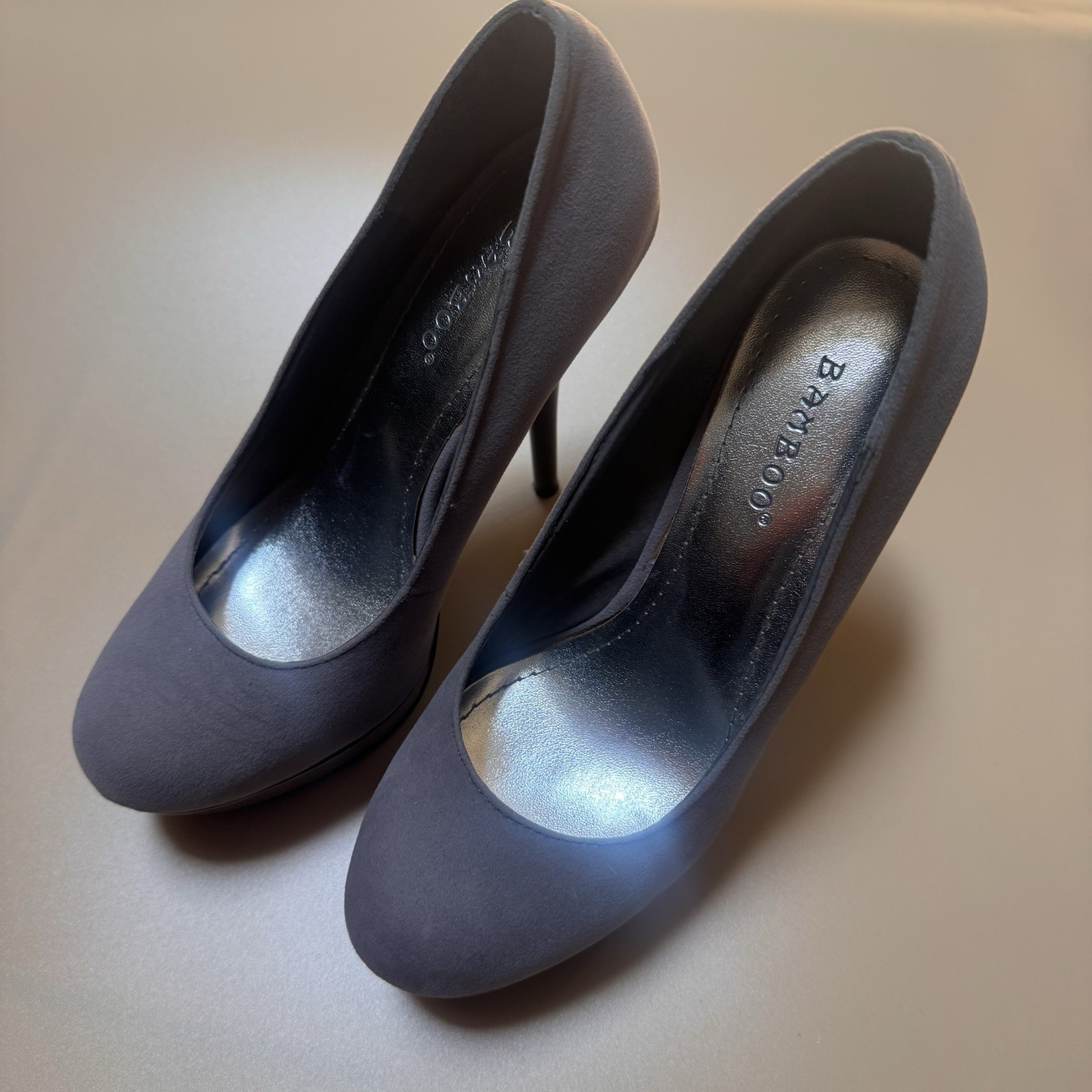 Bamboo Gray Suede Platform Stiletto Heels Round Toe Slip On US 6