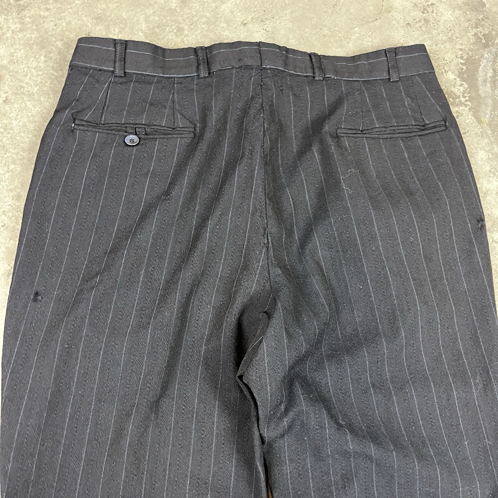 Vintage Wool Blend Pants Mens 32×32 Blue Flaws Distressed Preppy Stripes Preowne