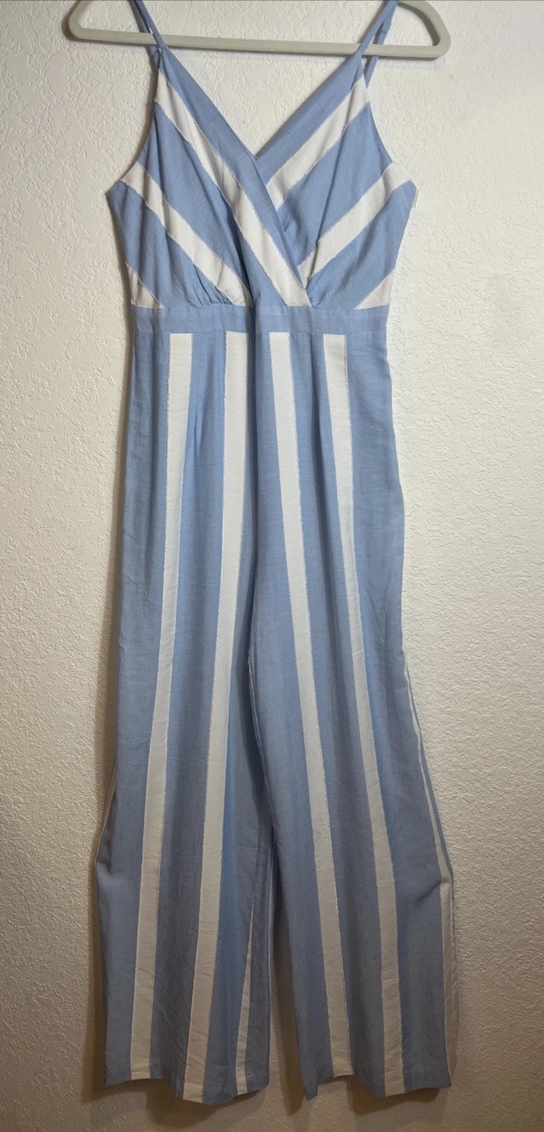 Skies R Blue White & Ice Blue Vertically Striped Jumpsuit Size S