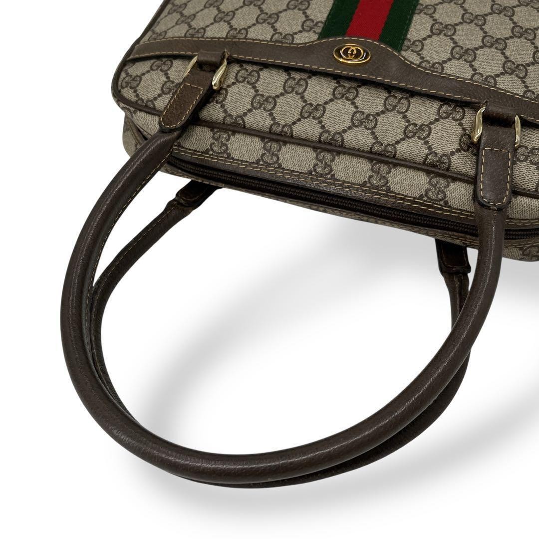 Gucci Mini Boston GG Supreme Web Stripe Handbag Beige Brown Auth rare limited