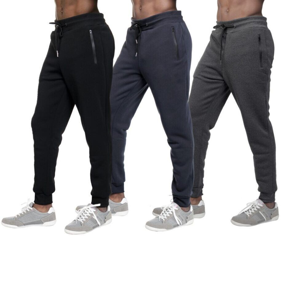 3 PACK: Men’s Fleece Lined Slim Fit Casual Tech Jogger Sweatpants Zipper Pockets