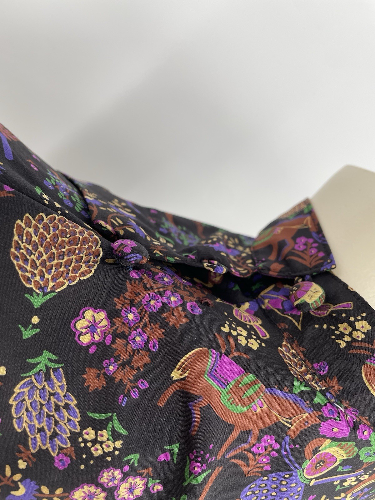 Amazing VTG 80s High Neck Sultan Raja Warrior Horse Print Button Up Shirt Top md