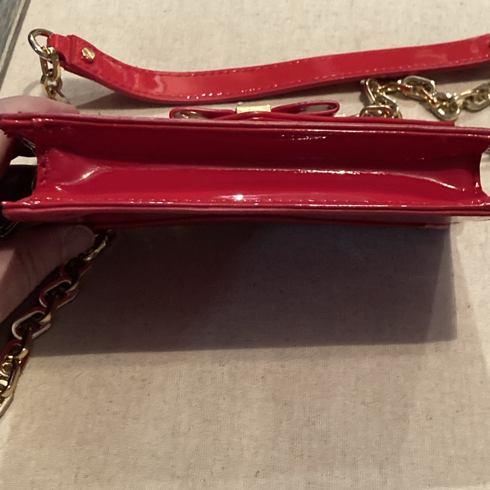 TORY BURCH Shoulder Bag Chain Mini Crossbody Ribbon Logo Patent Leather Red