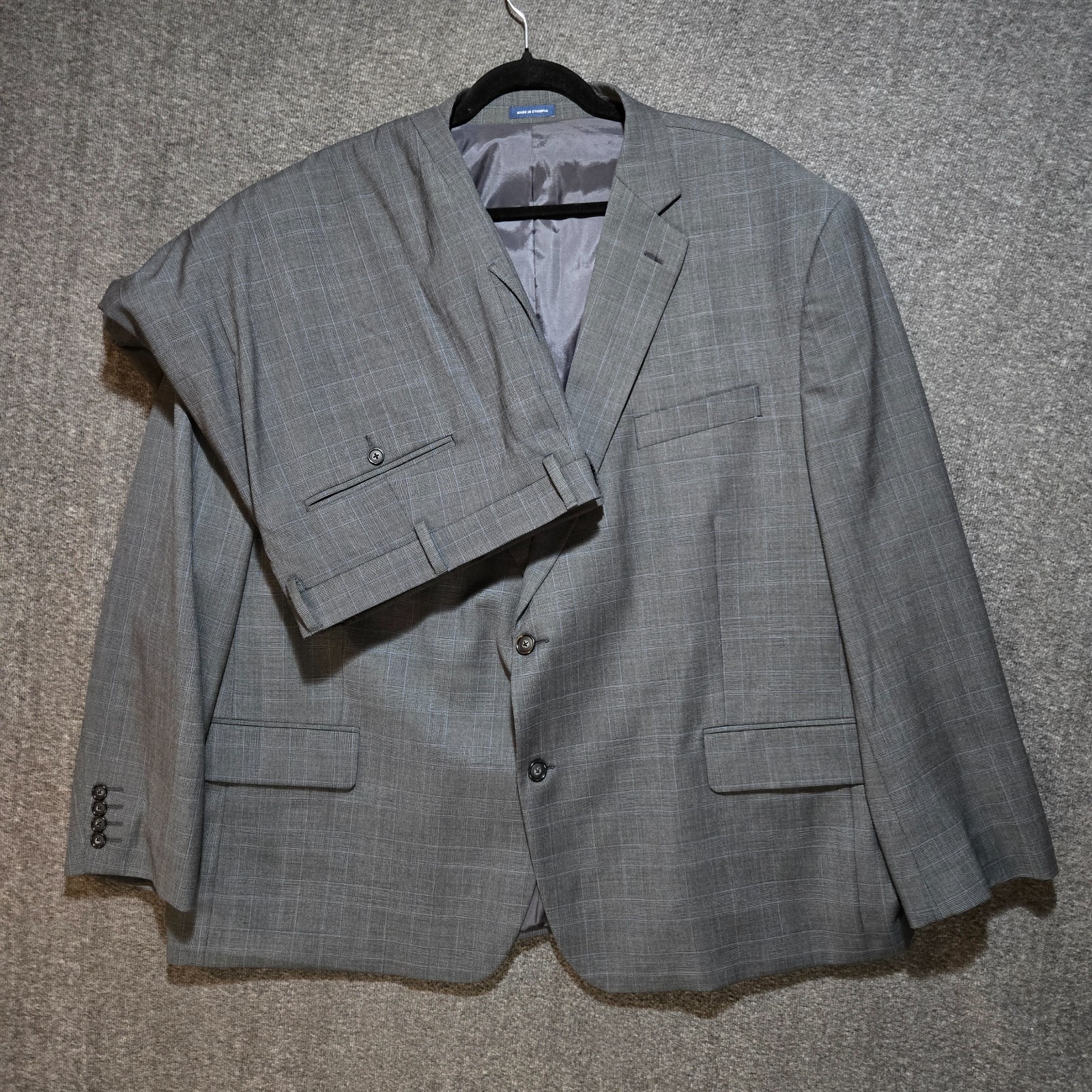 Stafford Big & Tall Coolmax Suit 54 Big Short Blazer Pants 48×29 Gray Blue Check