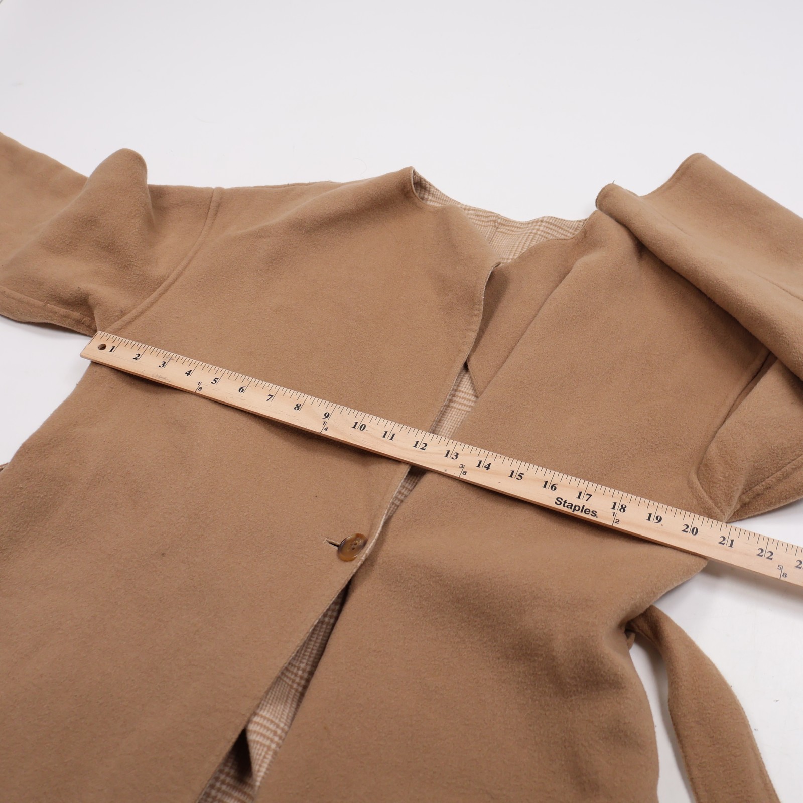 UNIQLO Women’s Camel Wool Blend Belted Wrap Coat Plaid Reversible Style Size S