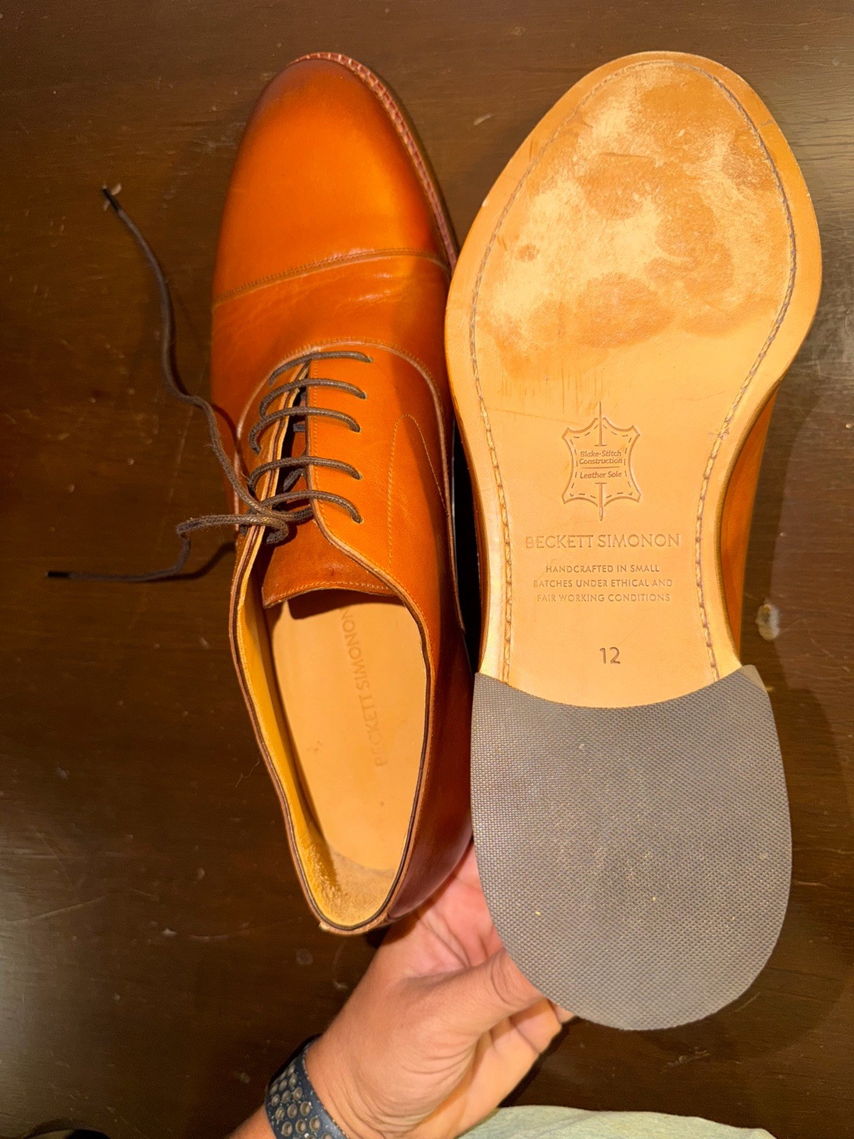 Beckett Simonon Men’s Brown Leather Cap-Toe Oxford Dress Shoes US 12