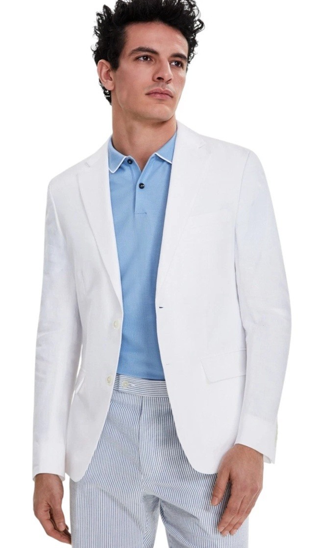Tommy Hilfiger Mens Modern Fit Linen Sport Coat Blazer 38S White Solid NWT