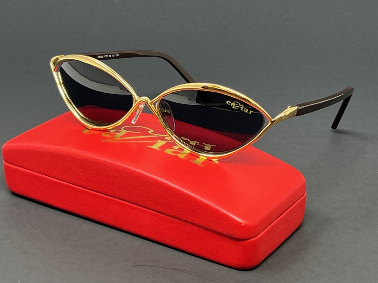 Caviar M2602-C21 Gold 56mm Women’s Sunglasses Cat Eye Metal Gray Lens Japan