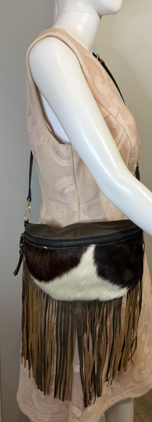 Hair On Hide Crossbody Bag Cowhide Leather Brown White Western Shoulder Purse