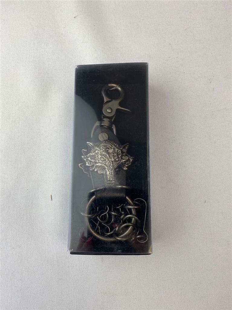 @ RAAYA Black Leather Wolf Key Chain with Key Ring 8.9 cm x 2.5 cm x 1.3 cm