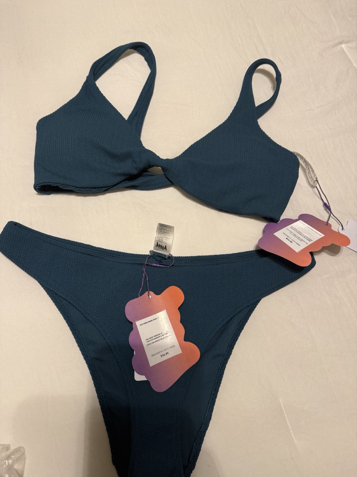 Fabletics Textured Swim Set Size Medium Green Abyss New With Tags