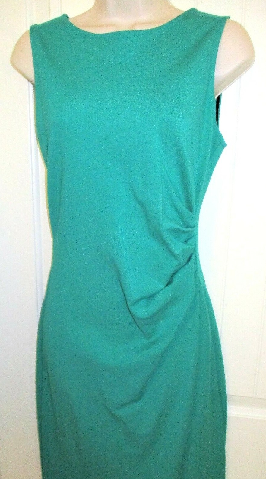 Kenneth Cole, Green, Ruched Bodycon Dress, Jewel Neck, Rayon/Nylon/Span, 4