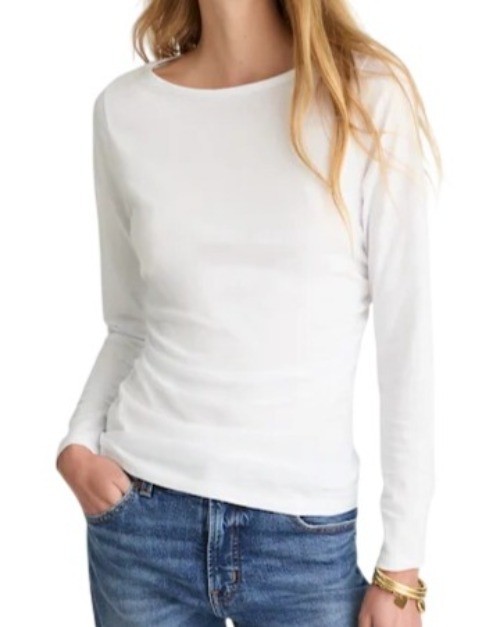 Madewell Ruched Crewneck Long-Sleeve Tee in Soft Slub~Size L~White NWT L17 13