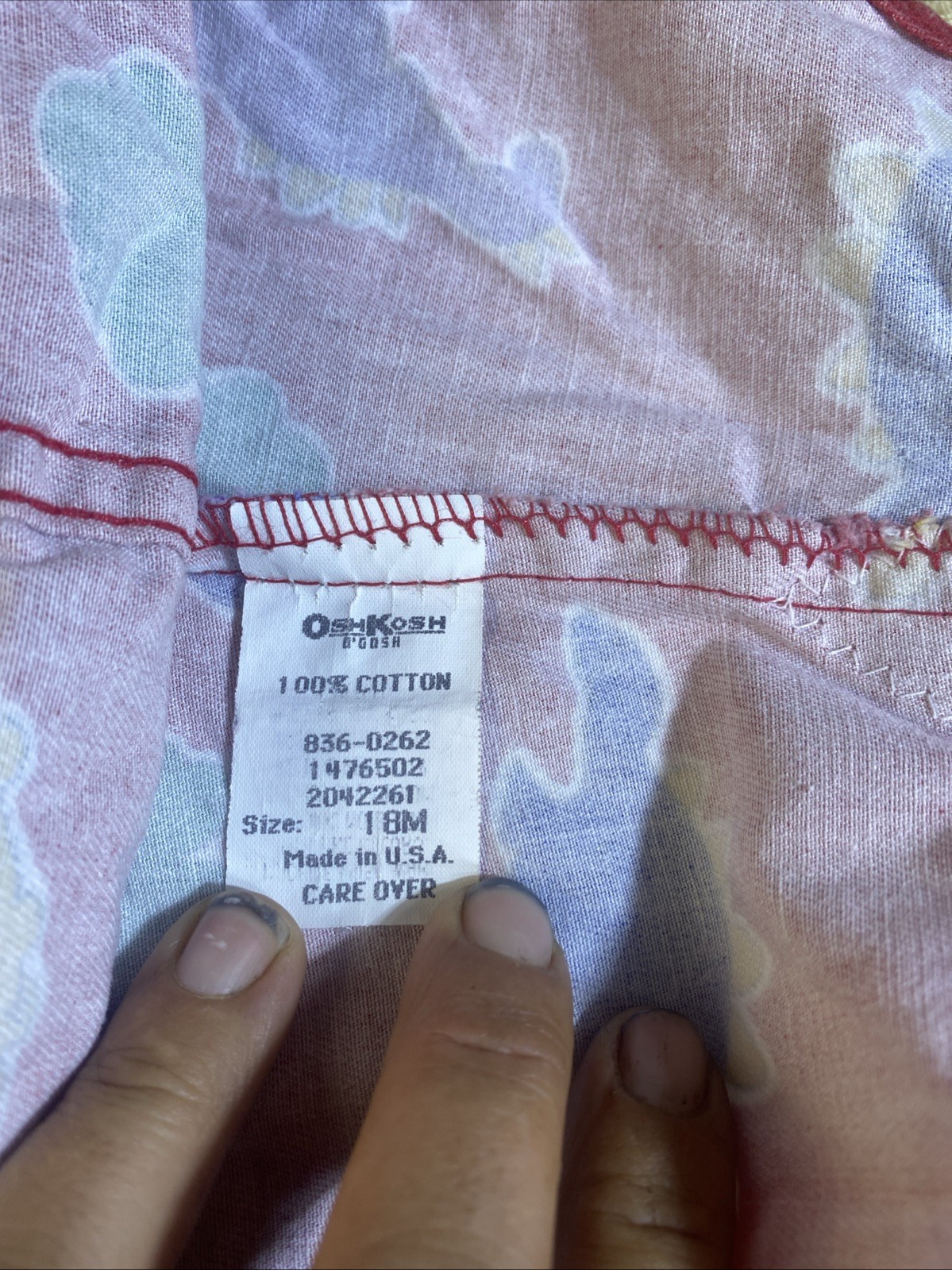 VTG Oshkosh B’Gosh Vestback Red Dinosaur Overalls SZ 18M Paper Tag USA