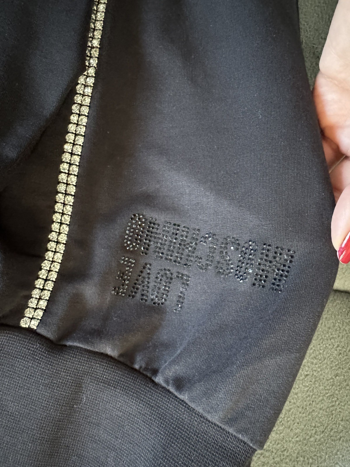 Black Love Moschino bedazzled branded tracksuit lounge set