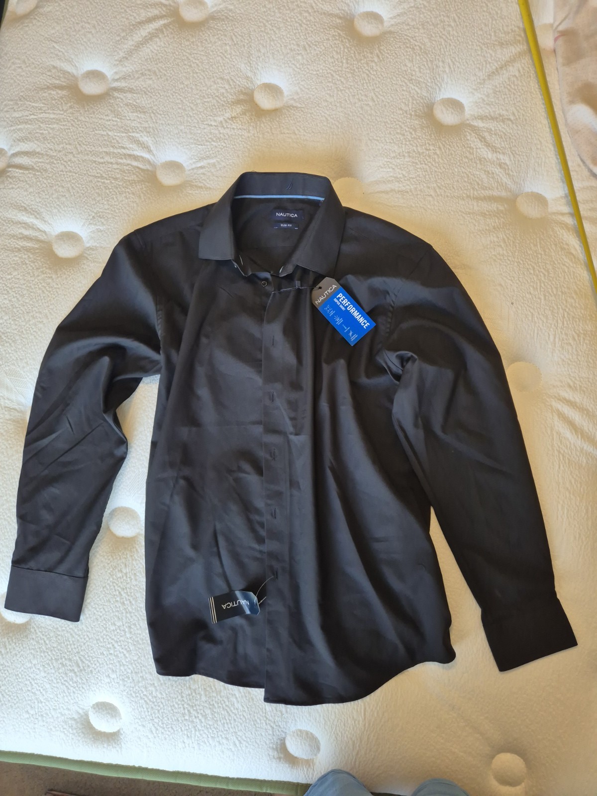 Nautica Slim Fit Performance Dress Shirt Black XL 17-17 1/2 34/35 Long Sleeve