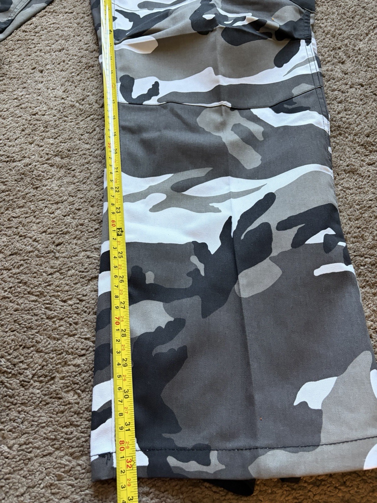 Men’s XL Regular Gray Black White Camouflage Cargo Pants Adjustable Waist