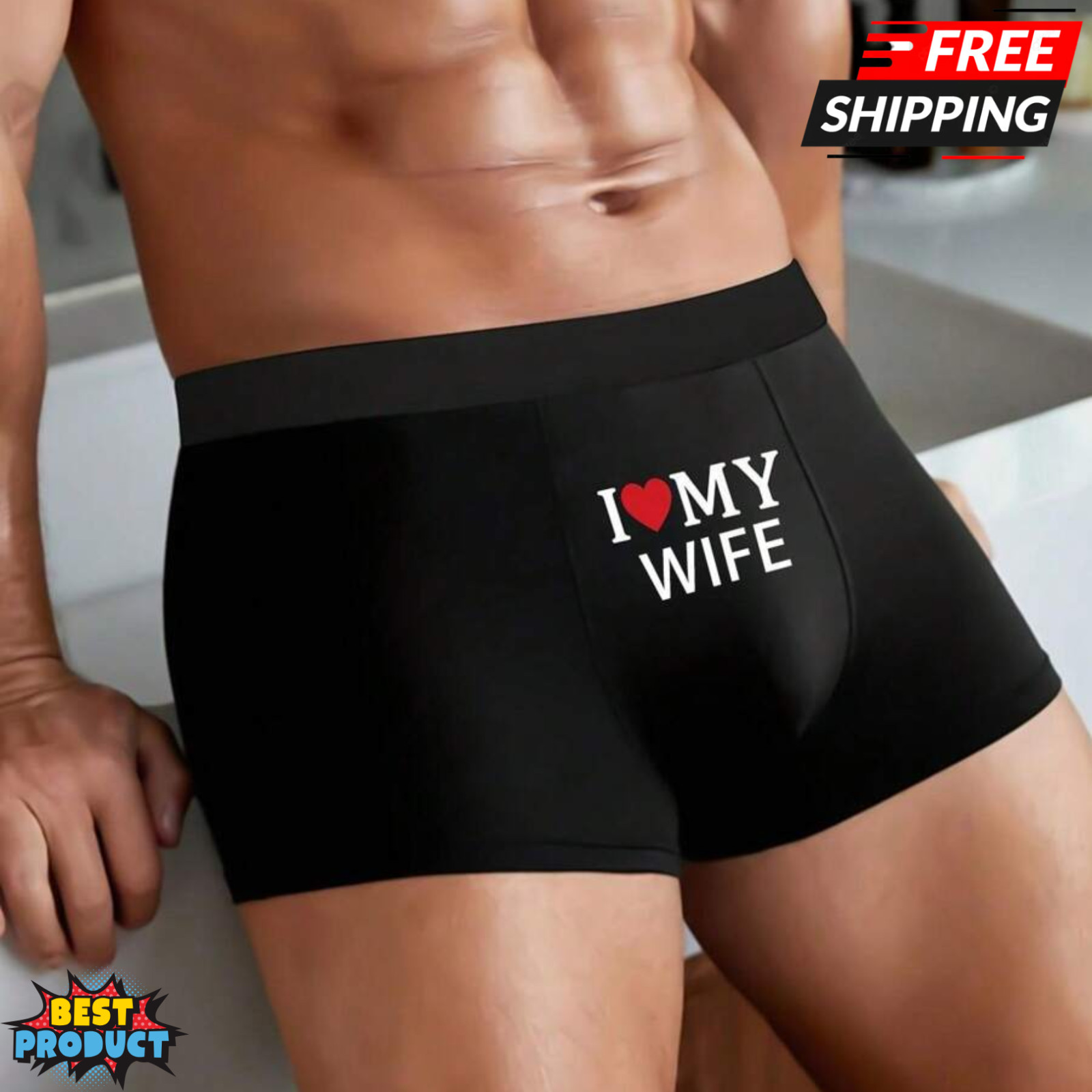 Men’s Comfortable Boxer Elastic Breathable Briefs With “I Love You” Letter Print