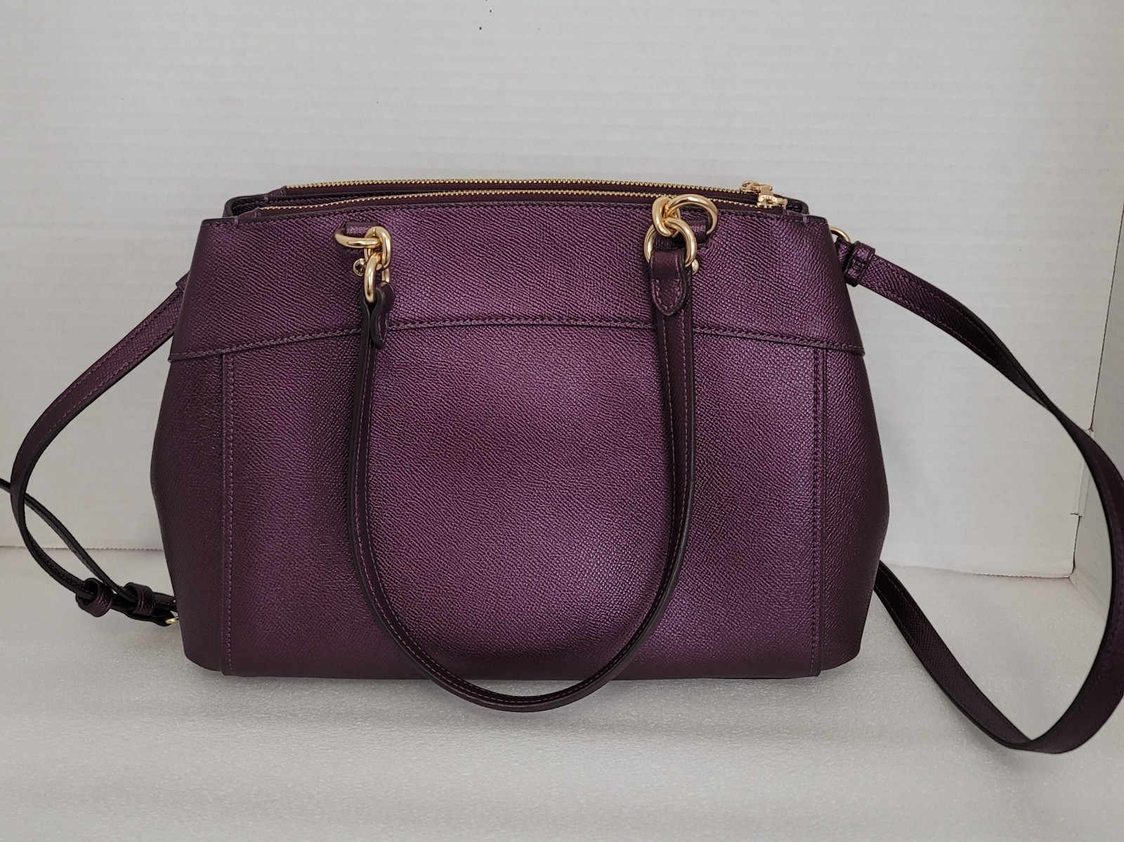 Coach Brook Carryall Shimmery Purple Satchel Top Handle Brass Hardware Logo