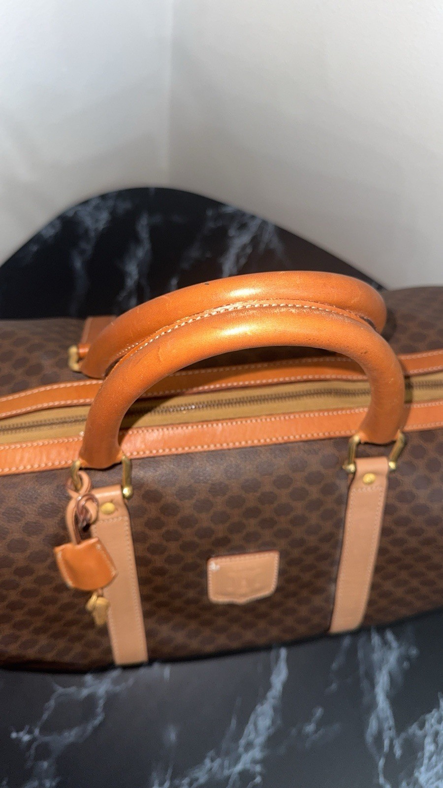 CELINE Macadam Boston Bag M13 Travel Duffle Bag Brown —AUTHENTIC—