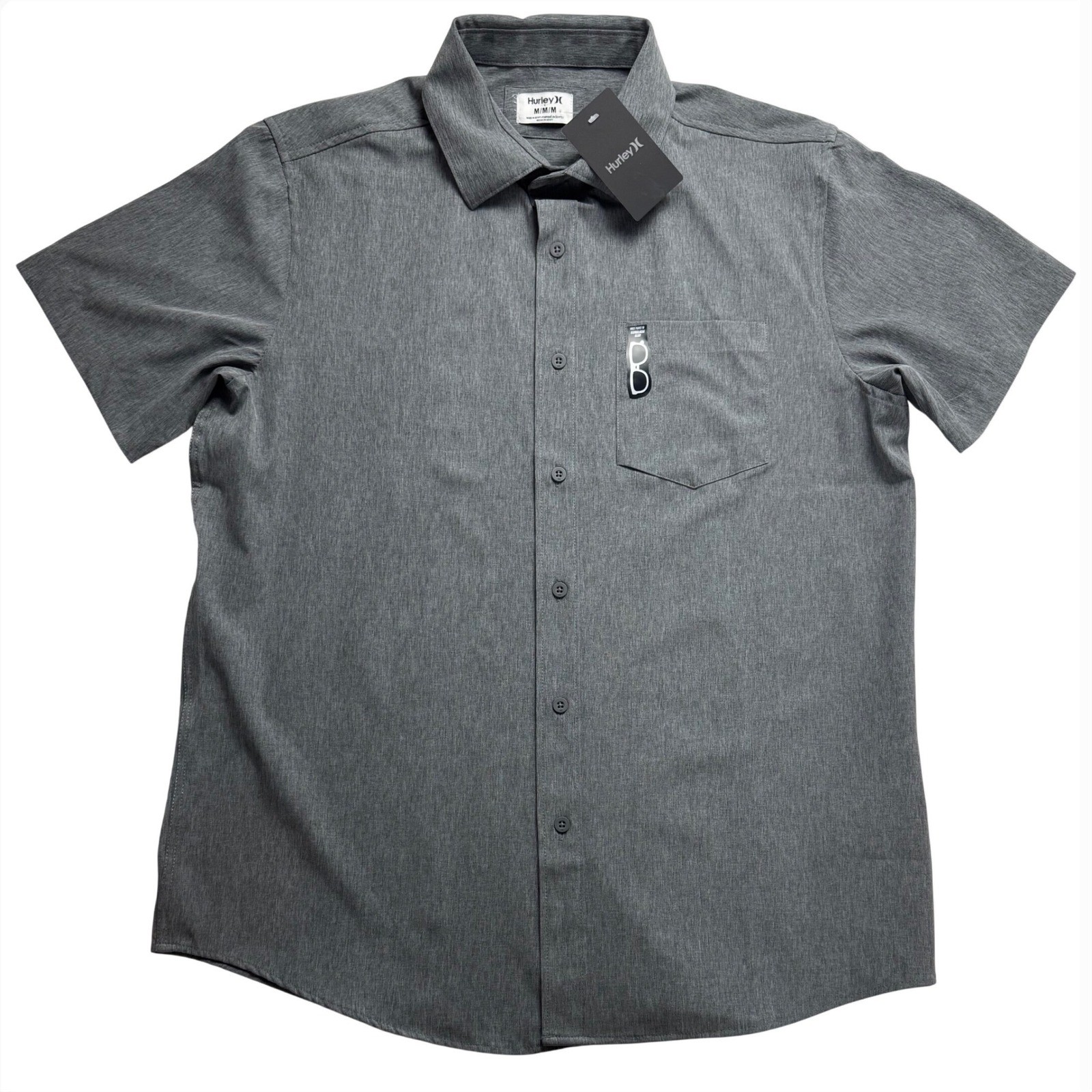 Hurley Mens Tech Chambray Woven Shirt Gray Short Sleeve Size M New