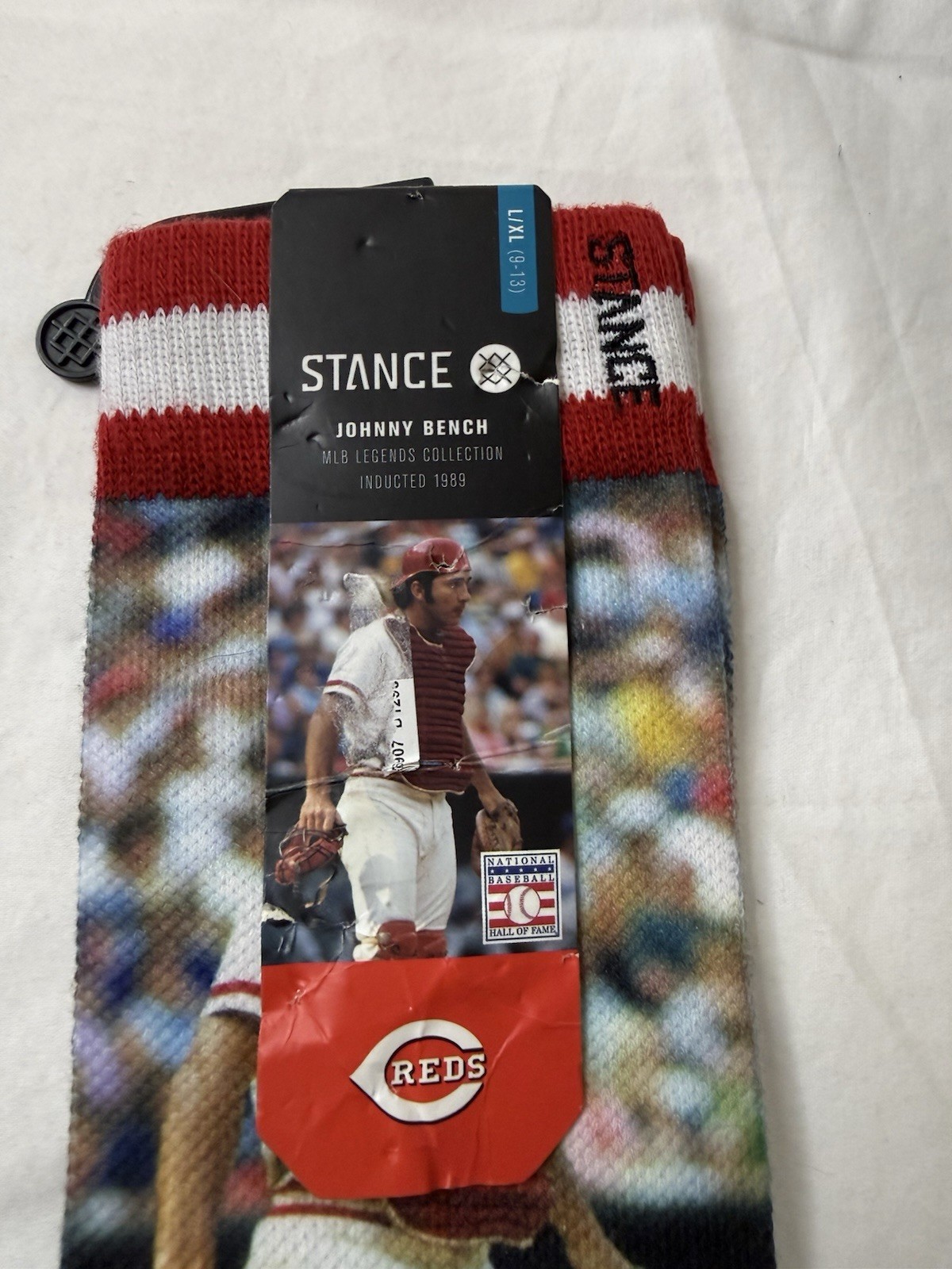 STANCE MLB CINCINNATI REDS Johnny Bench CREW SOCK Men’s Red/White Size L-XL 9-13