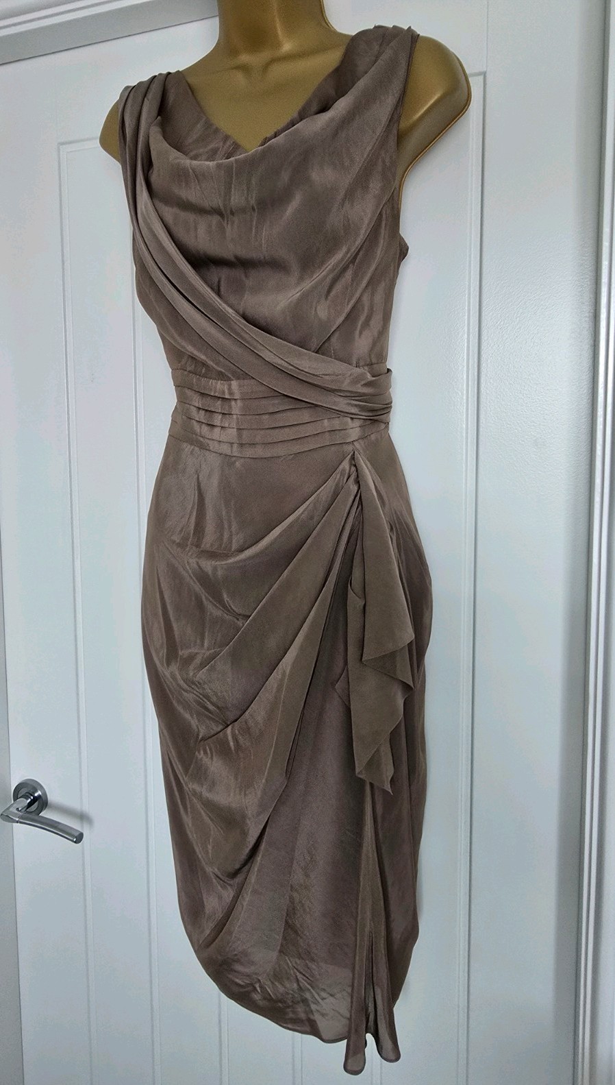 Phase Eight Taupe Silky Wedding Occasion Dress Size 12