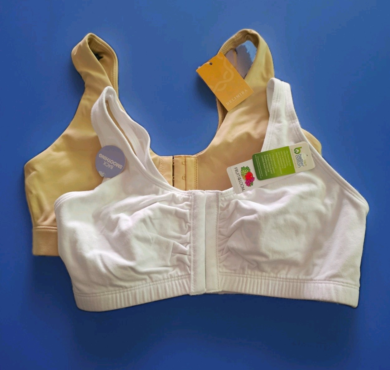 NWT Pair of Front Closure Unlined Bras / White Beige Fits 34-36 B