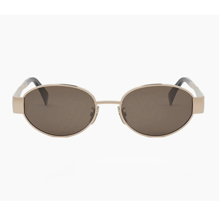 Celine CL40235U 28E Triomphe Metal Oval Sunglasses Rose Gold Brown AUTHENTIC