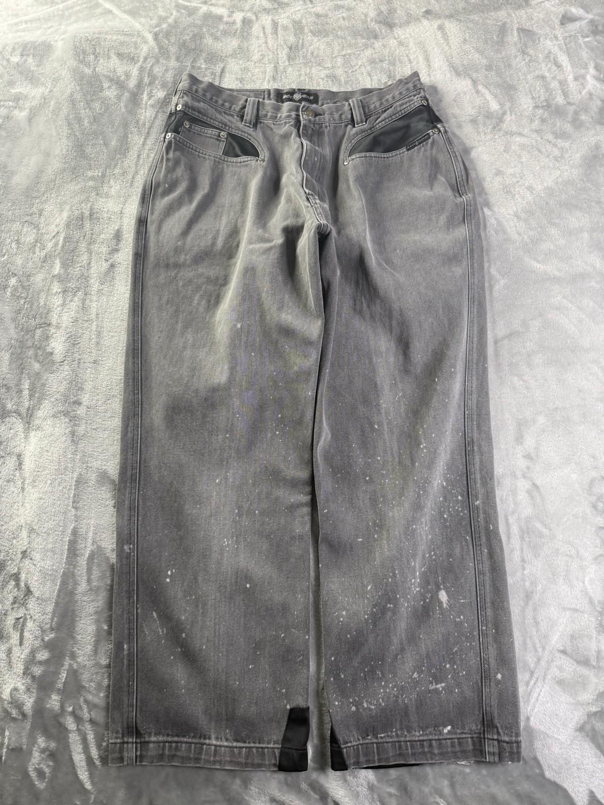 Vtg Rocawear Jeans Paint Splat Men 34×28 Black Baggy Wide Leg Denim Skater Y2K
