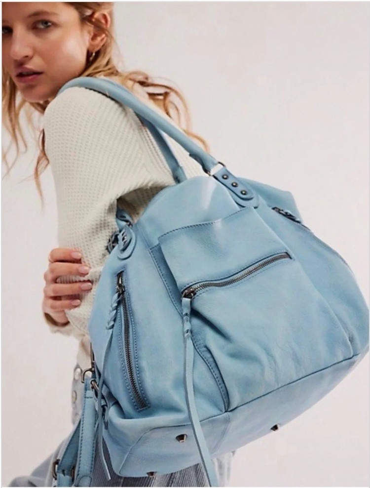 Free People BIG Emerson Tote Bag Washed Sail Blue NWT