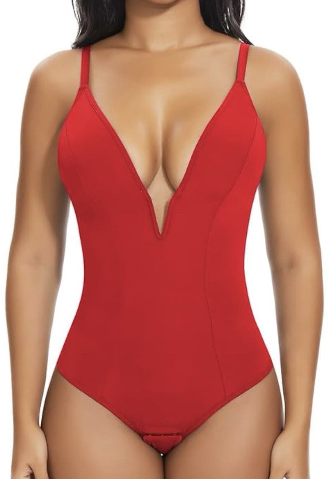 Shaper in Red Sexy Low Cut Shapewear Bodysuit Size Medium