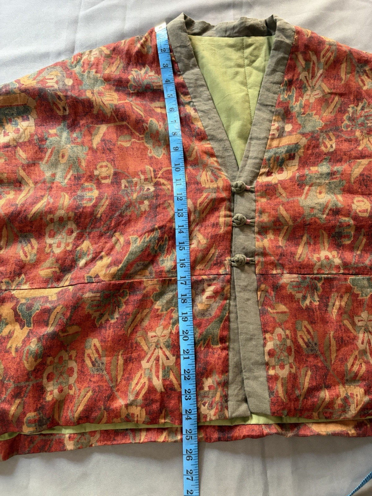 Quilted Jacket Cotton Vintage Floral Pattern Pockets Oriental Boho One Size