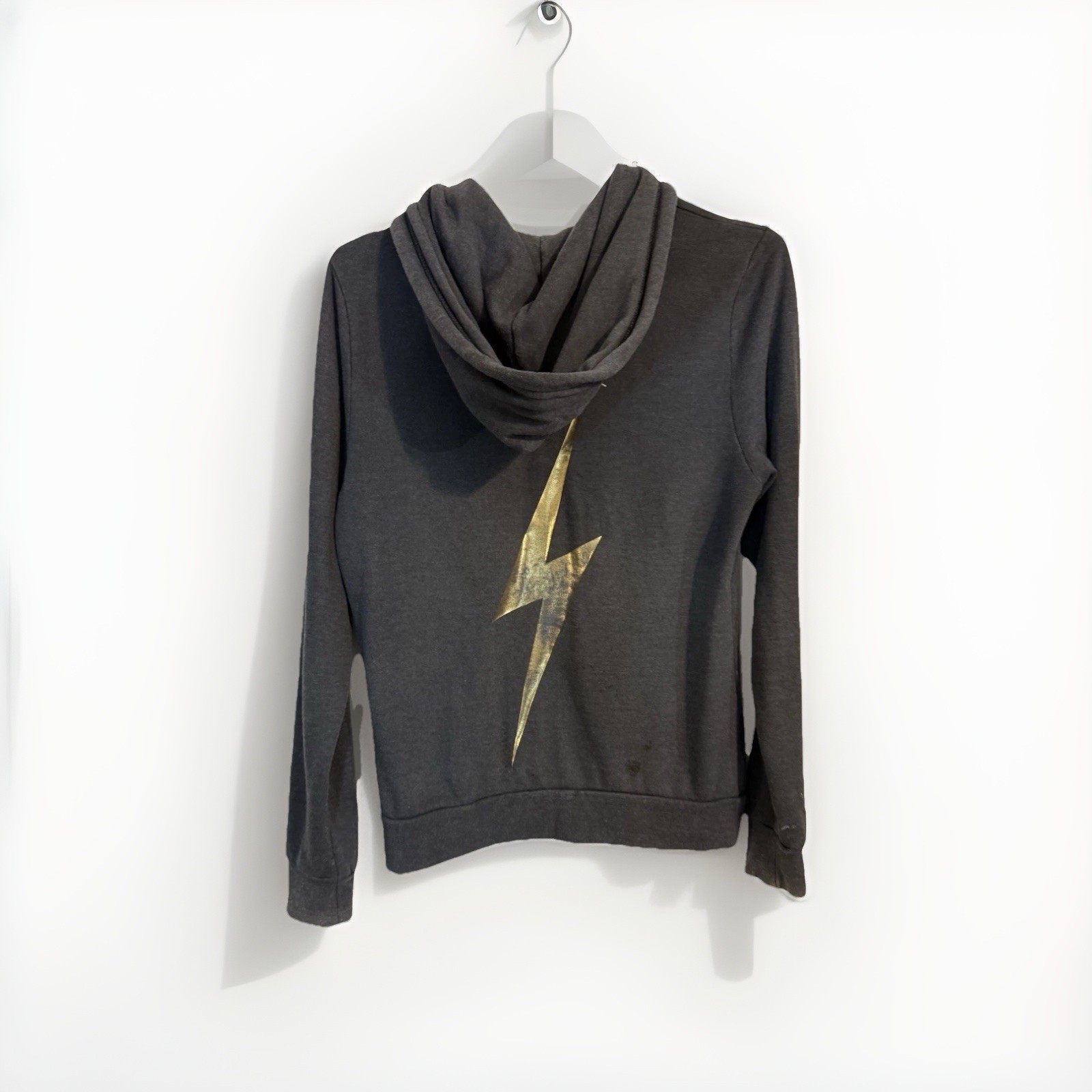 Aviator Nation Zip Hoodie Gray Gold Lightning Bolt Women’s XS Made in USA