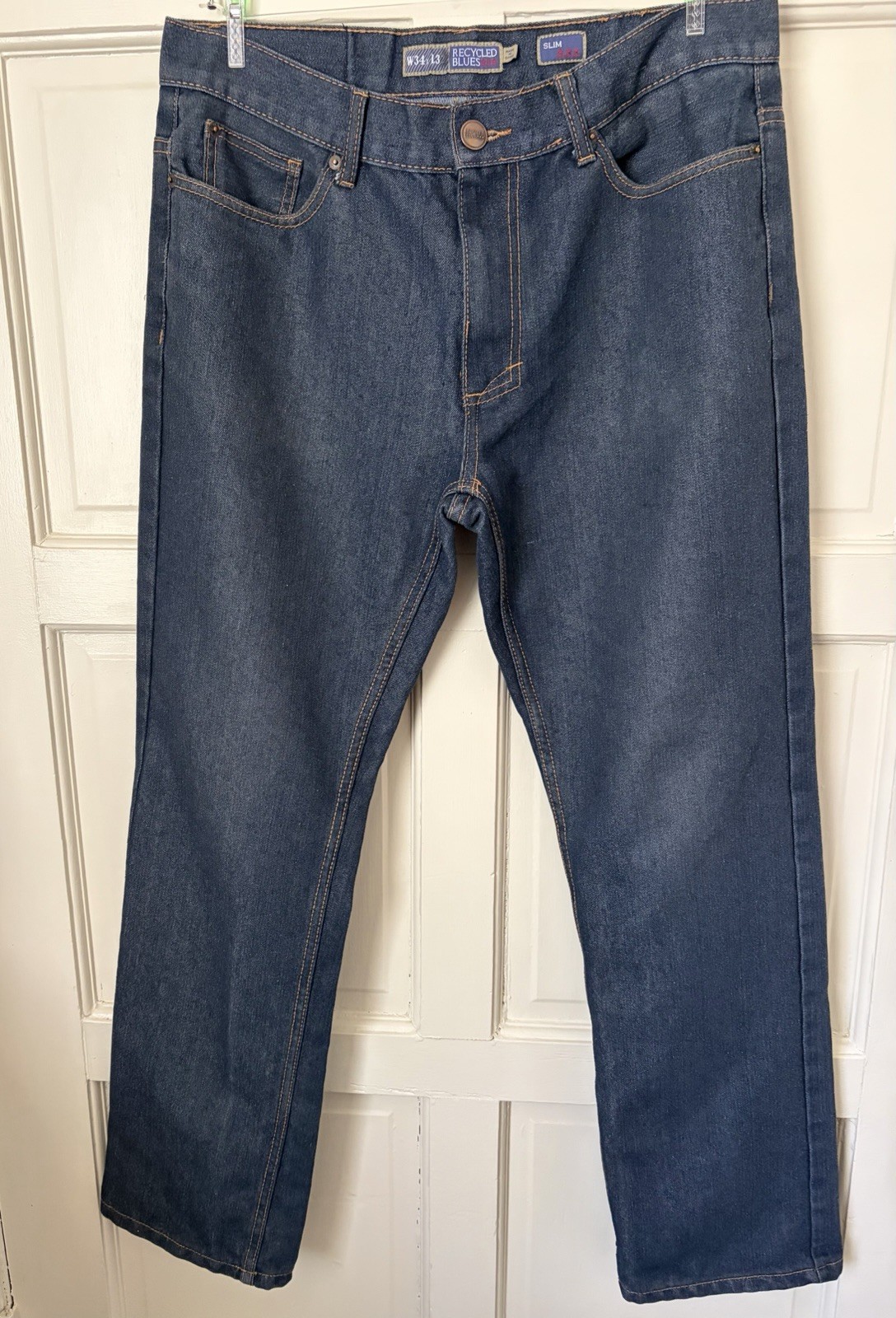 Recycled Blues Slim Fit Men’s Dark Wash Blue Denim Straight Jeans Cotton Blend