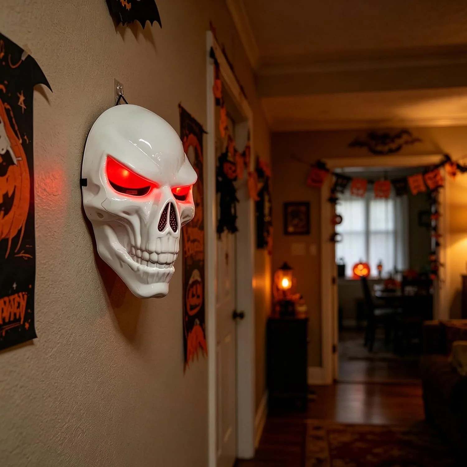 LED Skeleton Mask with Glowing Red Eyes, Halloween Costume for Adult Scary | 3 L