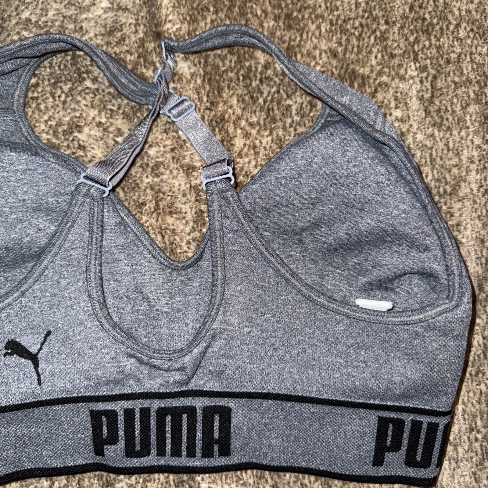 Pre-Owned Puma Gray Black White Convertible Sports Bra Medium M