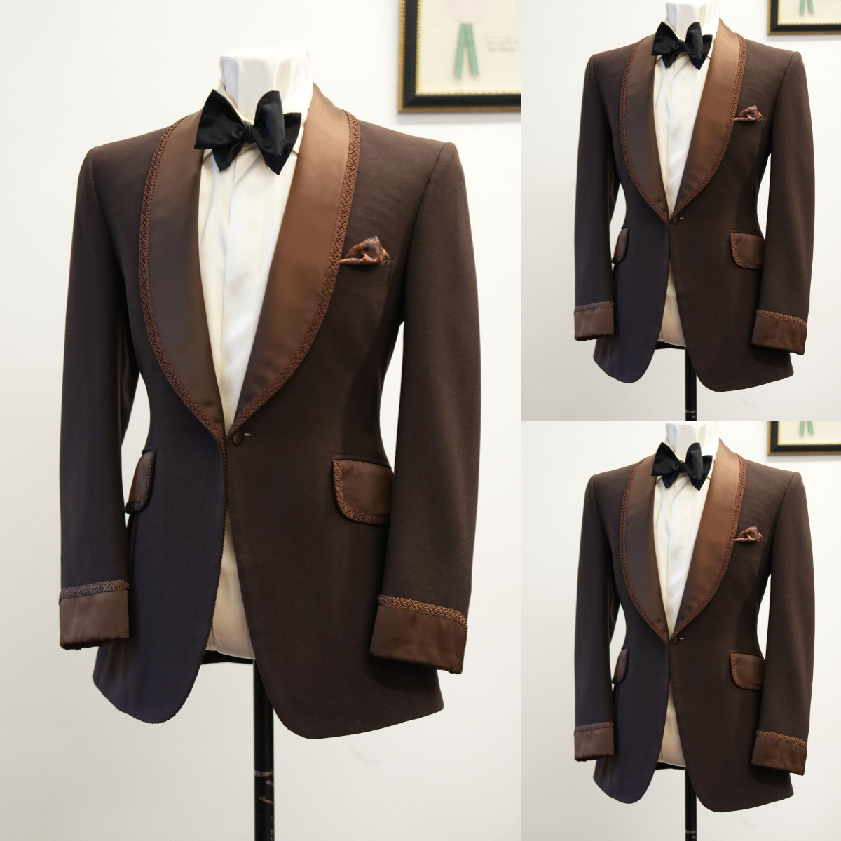 Brown Men’s Coat Shawl Lapel Prom Party Wear Dinner Evening Tuxedos Jacket