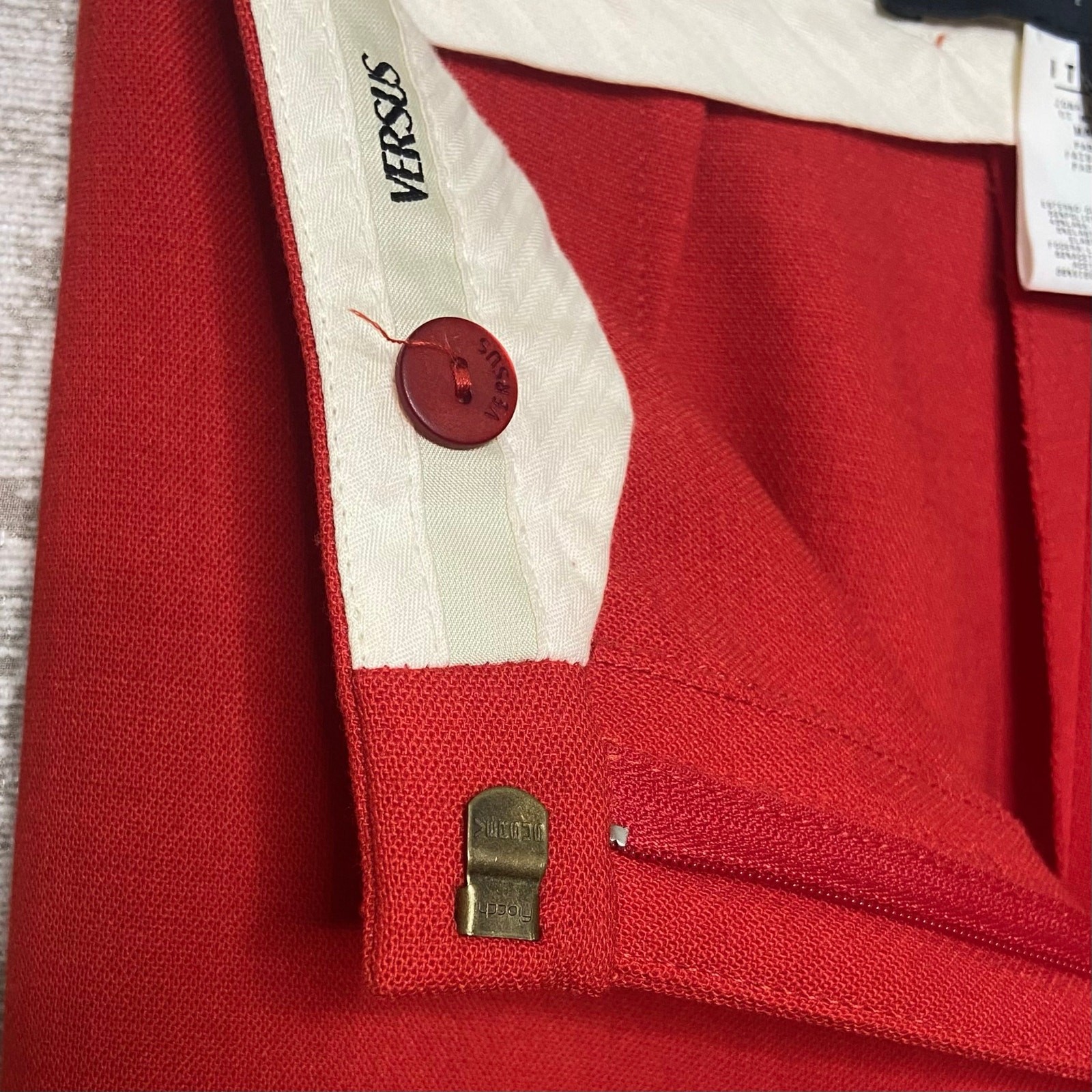 Versus Versace Wool Blend Straight/Wide Leg Trousers in Red