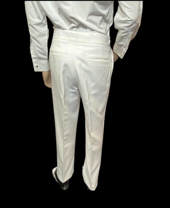 Men’s White Pleated Tuxedo Pants-Adjustable Waist Easter Church Easy Care