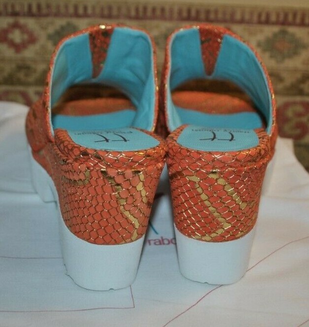 Thierry Raboton Bella II Orange Pierre, Embossed Metallic Suede Sandals NIB, 6.5