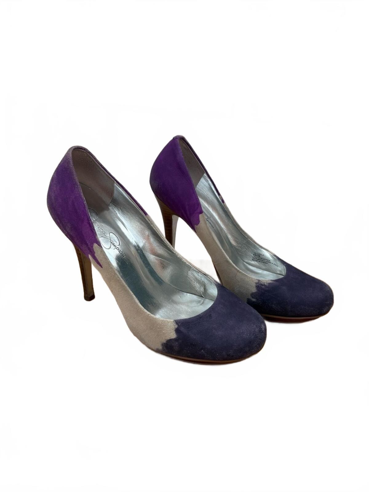Jessica Simpson Purple, Tan and Dark Purple Suede Colorblock High Heels