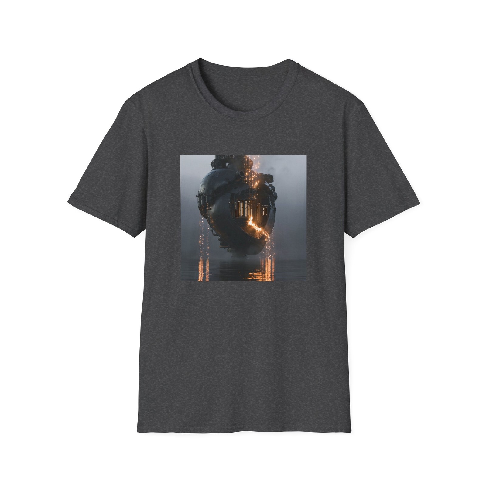 Burning Robot Heart T-Shirt | Sci-Fi Dystopian Art