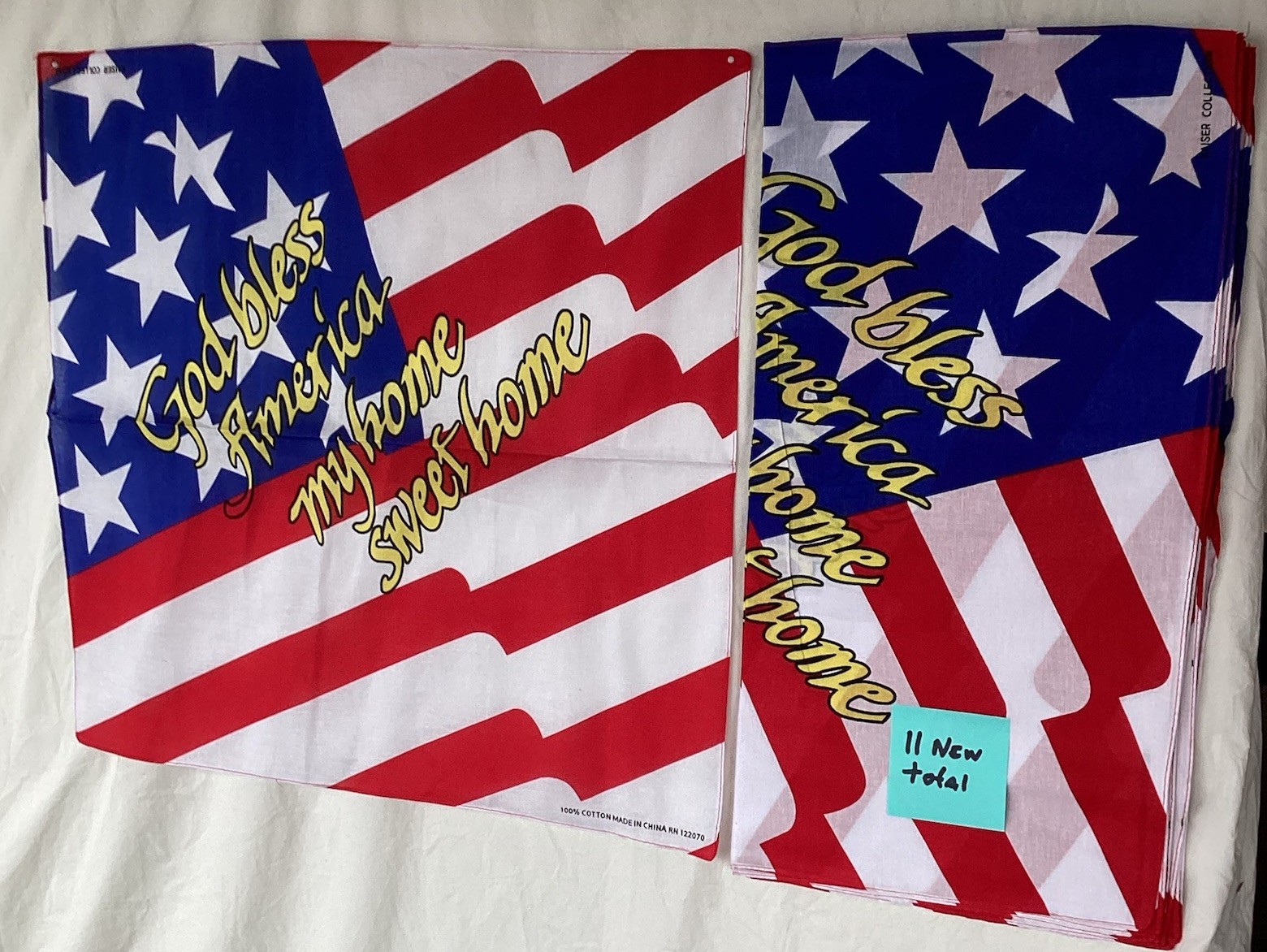 11 American Flag God Bless America 100% Cotton Bandanas Kaiser Collection NEW