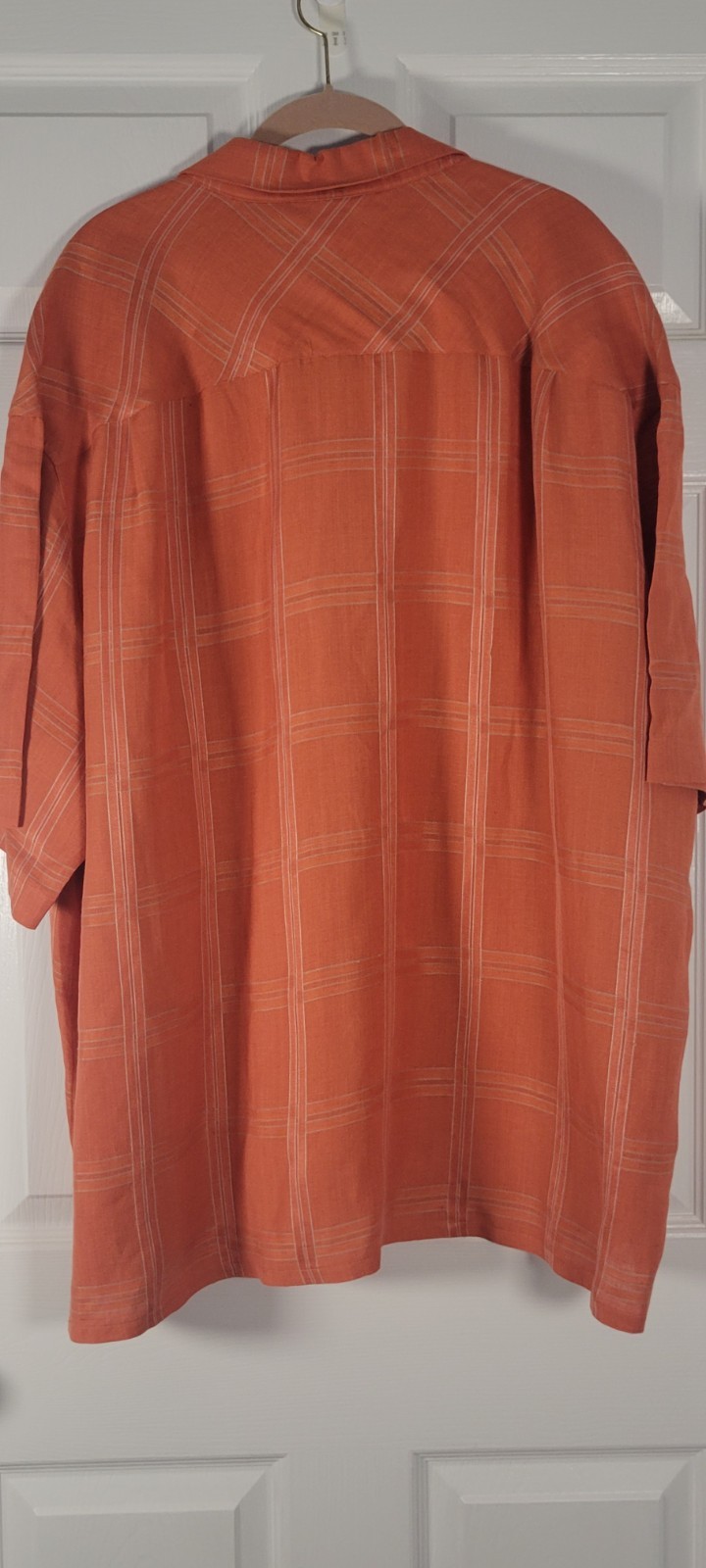 AXIS Men’s 3XB Linen Blend Button Front Camp Shirt Orange Plaid Short Sleeve Big