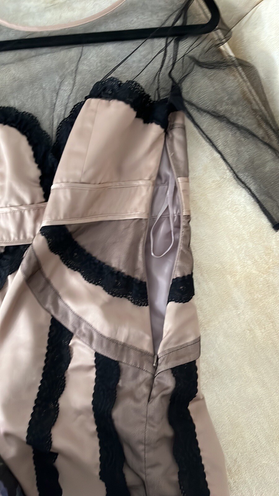 Vintage ASOS Champagne color satin, mesh and lace cocktail dress Y2K small VTG