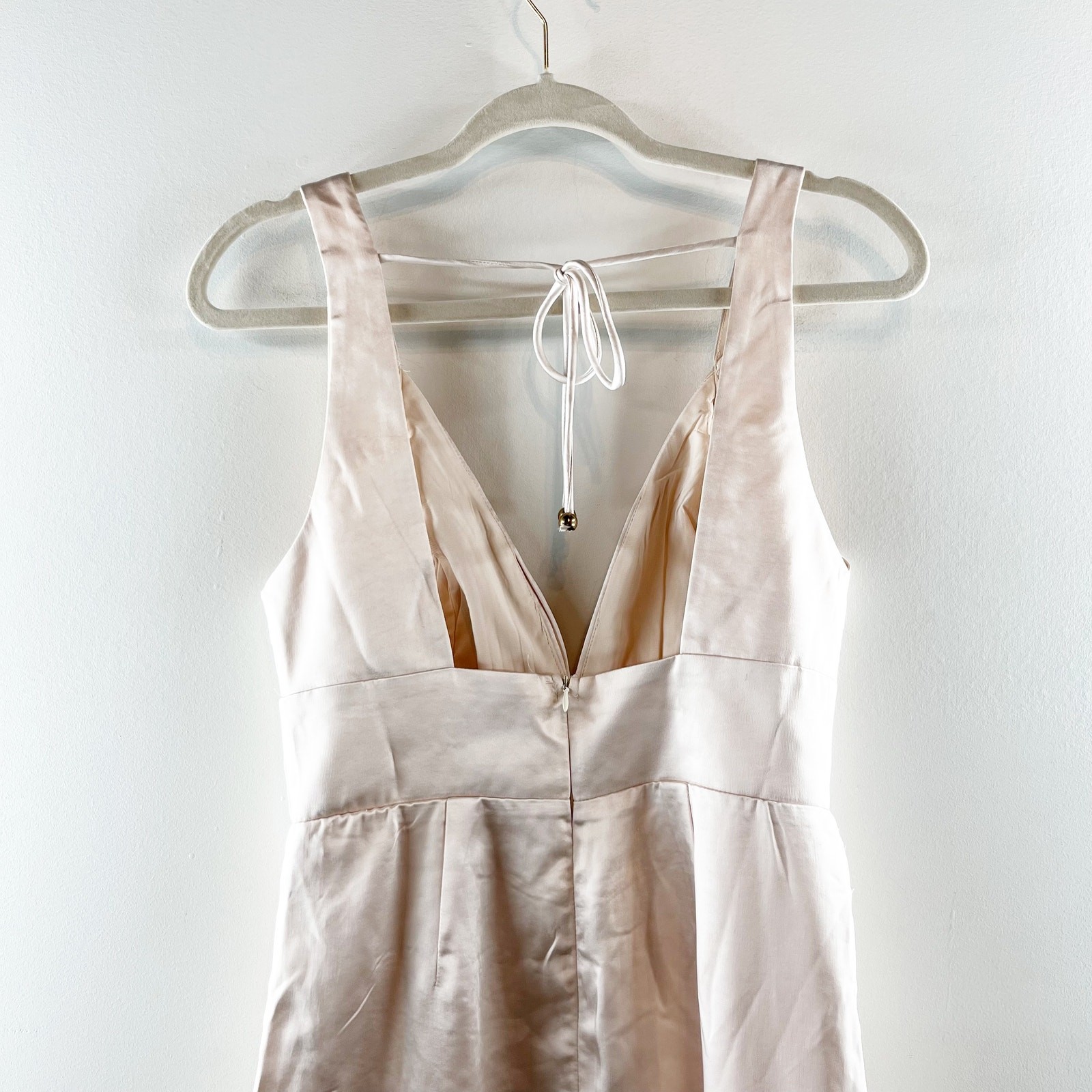 Hello Molly Rosebud Satin Plunge V Neck Mini Dress Champagne Gold 6