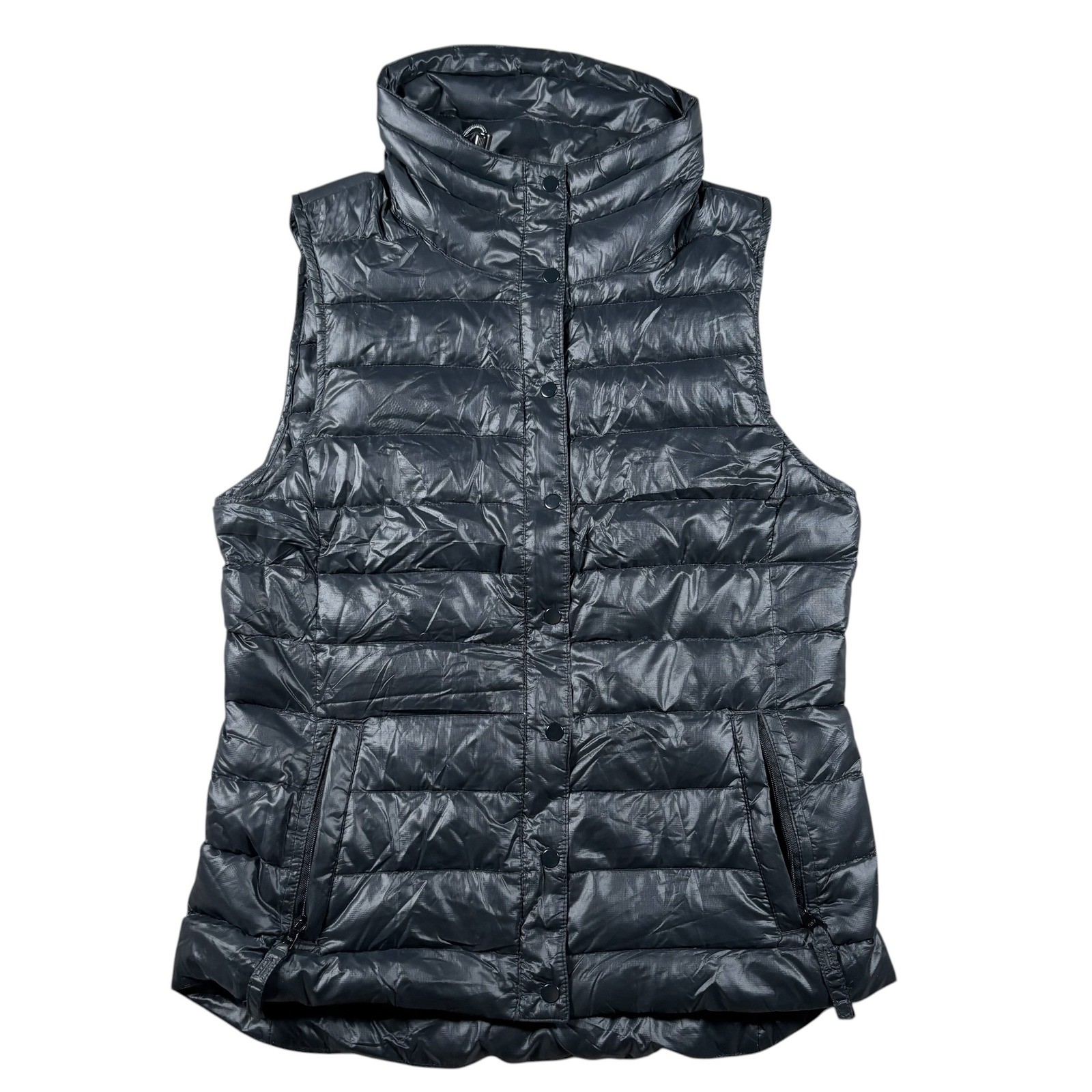 Gap Mens XS Puffer Quilted Down Filled Vest Gray Mock Neck Gorpcore Minimalist