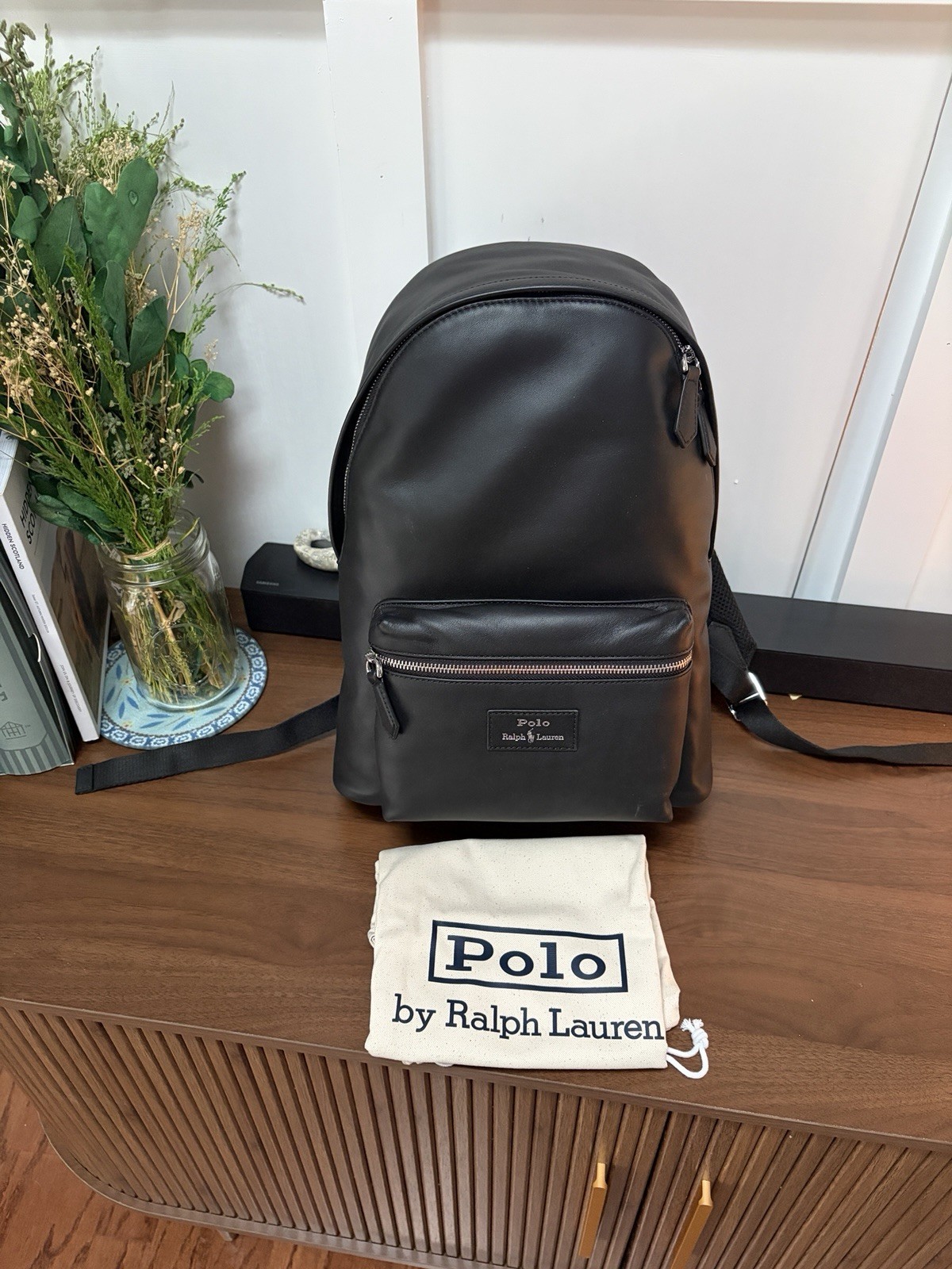 Polo Ralph Lauren Smooth Leather Backpack Black w/ Dustbag