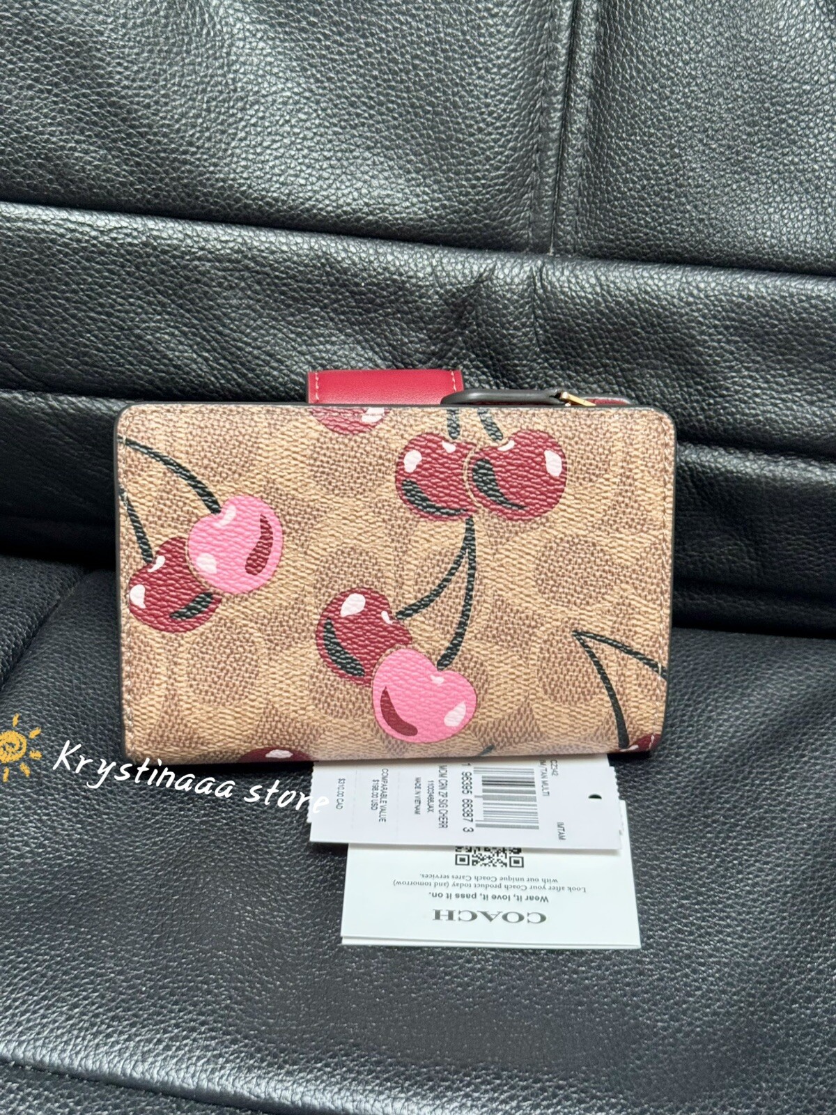 Coach Medium Corner Zip Wallet In Signature Canvas With Cherry Print CZ342 NWT